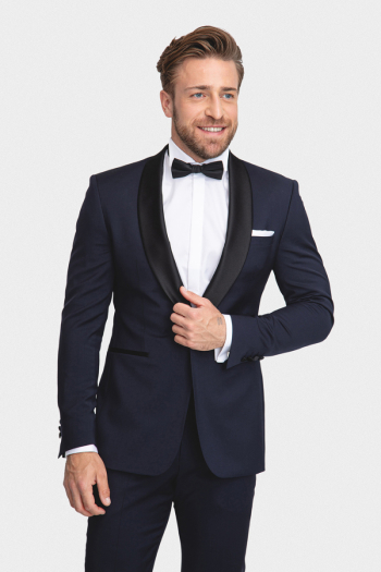 Granatowy garnitur z wełny 110's - zdjęcie 1