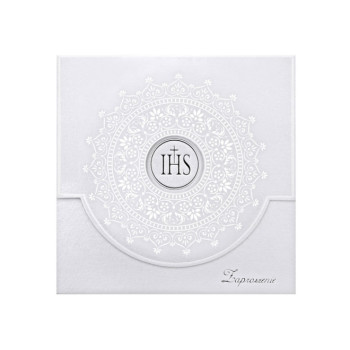 Zaproszenia komunijne z ornamentem białym, białe 10 szt - zdjęcie 1