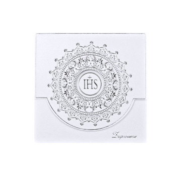 Zaproszenia komunijne z ornamentem srebrnym, białe 10 szt - zdjęcie 1