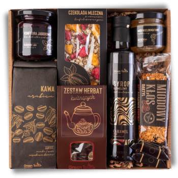 Zestaw kosz prezentowy herbata kawa miód syrop czekolada konfitura premium - zdjęcie 1
