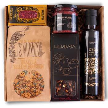 Zestaw prezentowy herbata kawa syrop karmelowy konfitura malinowa czekolada - zdjęcie 1