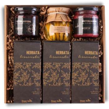 Zestaw prezentowy kosz zestaw herbat konfitury malinowa jagoodowa cytryny - zdjęcie 1
