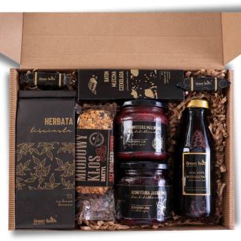 Zestaw prezentowy pudełko herbata konfitury bez cukru baton krówki miodowe - zdjęcie 1