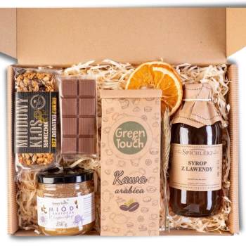 Kosz box prezentowy prezent upominek kawa syrop czekolada miód polski baton - zdjęcie 1