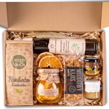 Kosz prezentowy prezent upominek herbata przetwory miód naturalny czarny bez - zdjęcie 1