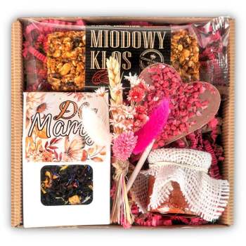 Prezent na dzień mamy upominek zestaw herbata, słodkości, kwiaty - zdjęcie 1