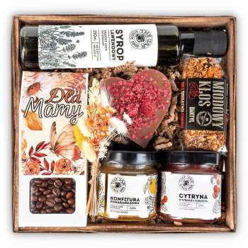 Kosz prezentowy dla mamy prezent kawa, słodycze, przetwory - zdjęcie 1