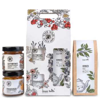 Zestaw prezentowy przetwory herbata w pudełku na prezent cytryny pomarańcze - zdjęcie 1