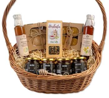 Kosz prezentowy duży przetwory zestaw miodów herbat - zdjęcie 1