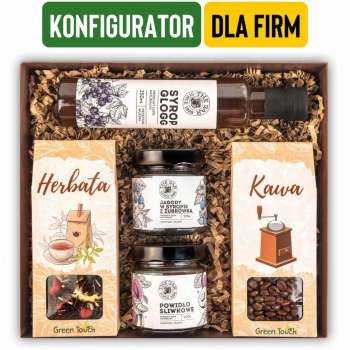 Pudełko prezentowe konfigurowalne, personalizowane. Prezent dla firm, kosz prezentowy z kawą i herbatą - zdjęcie 1