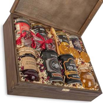 Skrzynka prezentowa podziękowanie zestaw herbata, kawa, słodycze i świece - zdjęcie 1