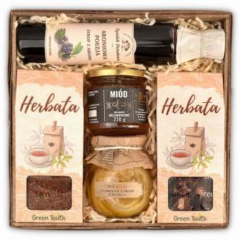 Kosz prezentowy z przetworami, herbatą rooibos i hibiskusem - zdjęcie 1