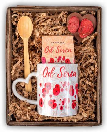 Kosz prezentowy z kubkiem, herbatą na walentynki i dzień kobiet prezent - zdjęcie 1