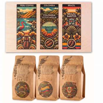 Zestaw kaw w skrzynce na prezent kawa ziarnista 750 g Brazylia Peru Kolumbia - zdjęcie 1